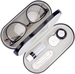 Muf 2 in 1 Double Sided Portable Contact Lens Case and Glasses Case,Dual Use Design with Built-in Mirror