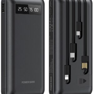 20000mAh Power Bank Portable Charger with Cables Compatible for iPhone, Android Cell Phone