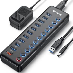 Powered Usb Hub, Wenter (10 Faster Data Transfer Ports+ 1 Smart Charging Port)